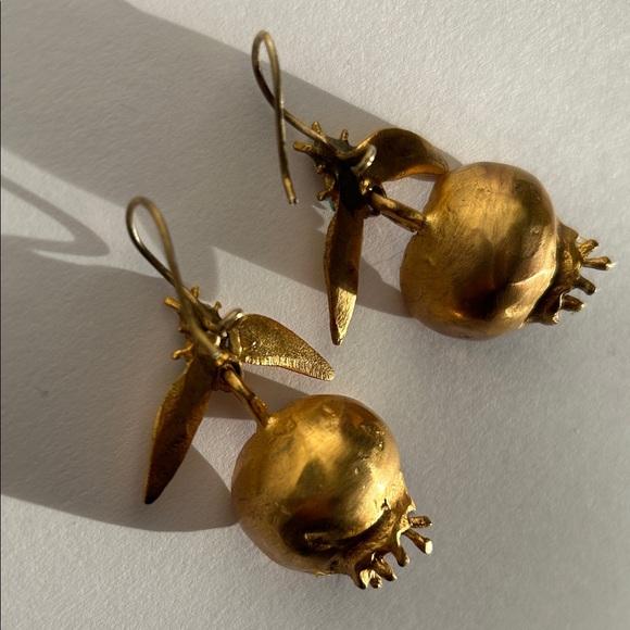 Gold and Red Pomegranate Earrings - Picture 5 of 5